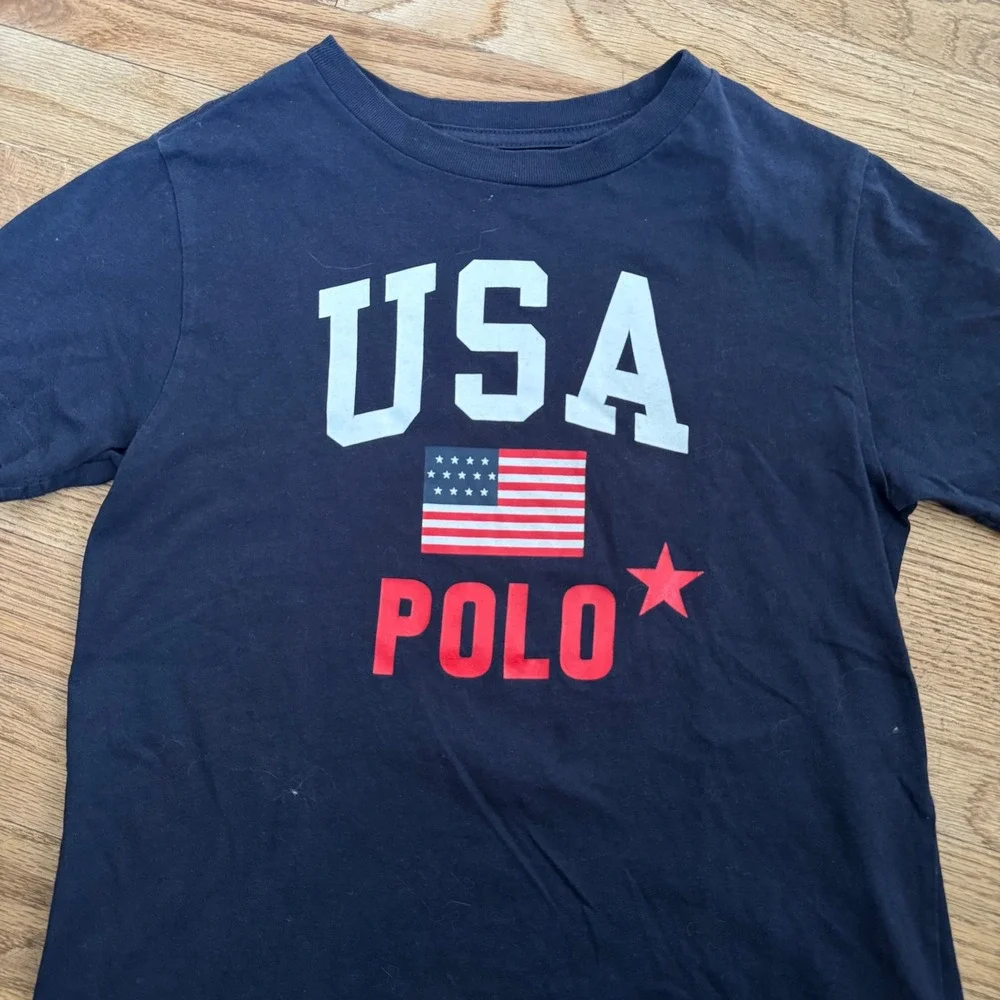 Polo Ralph Lauren Kids USA Flag T-Shirt Navy Blue‎ Cotton Size 7